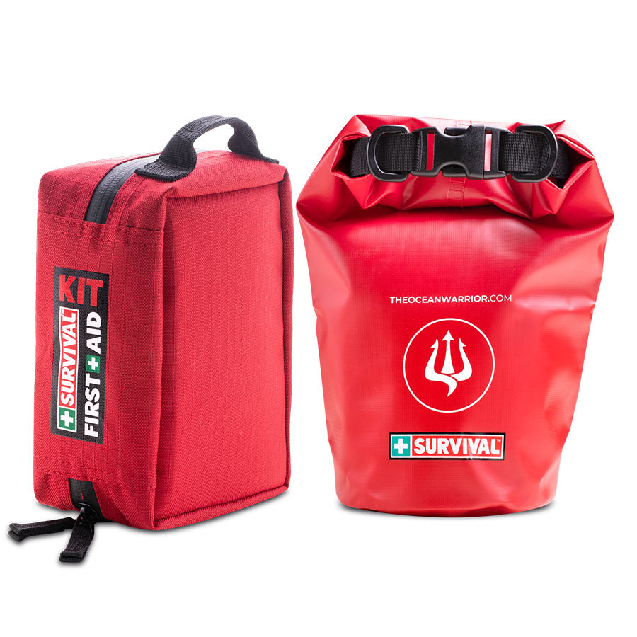 SURVIVAL Ocean Warrior First Aid KIT with its red waterproof dry bag