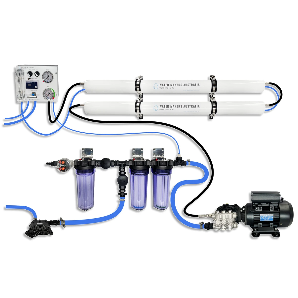 Water Makers Australia double-membrane system with filters and control panel